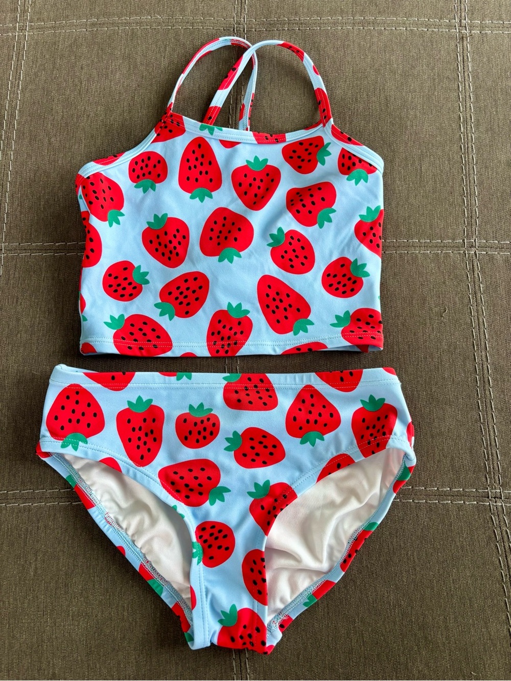 NWOT Hanna Andersson Girls' Strawberry Print Tankini Set - Blue & Red